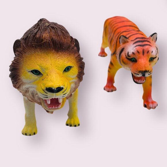 Lot of 5 Rubber Zoo Animals Lion Tiger Giraffe Zebra Elephant Homeschool - Picture 2 of 6